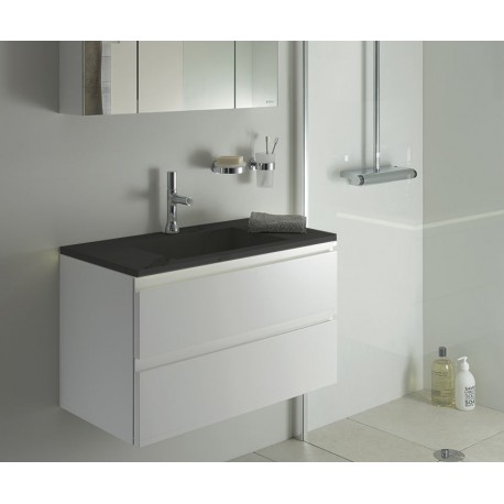 Sanijura Halo 100cm blanc et vasque noir + miroir